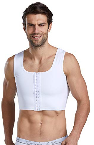 BaronHong Body Shaper Petto Binder Compressione Piatta 3 File Chiusura Busto Corsetto Gilet(Bianco,2XL)