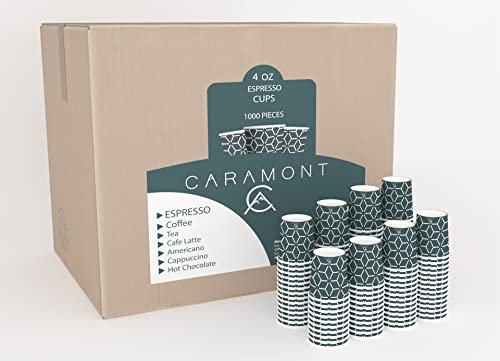 Caramont 4 Oz 1000 Espresso Gobelets en Carton,Écologique,Jetables,Résistant à la Chaleur,Carton Qualité,Idéal pour Toutes Les Boissons Chaudes ;Café,Thé,Chocolat etc.