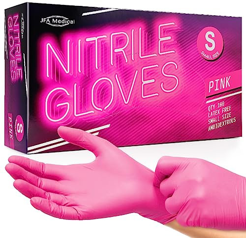 JFA Medical Disposable Powder Free Pink Nitrile Gloves - Box of 100 (Small)