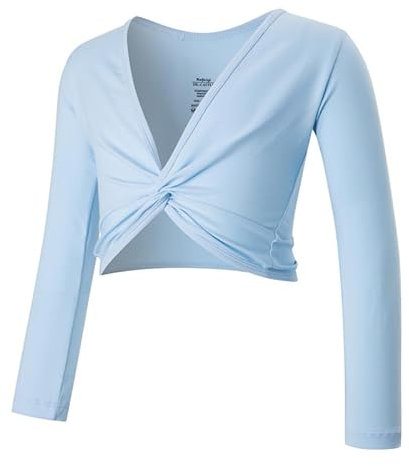 HEARTTOUCH Mädchen Ballett Wickeljacke Langarm Ballettjacke Tanz Oberteile Baumwolle Strickjacke Pullover Top Ballettkleidung (Blau,130)