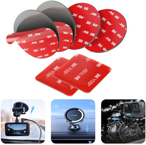 Adhesivo Doble Cara,Adhesivo de Montaje de Dash Cam.Almohadillas Adhesivo Doble Cara Extrafuerte Salpicadero Coche.Alta Resistencia Uso Diario.Impermeable,Resistente al Calor.Cuadrados&Redondos,6 PCS