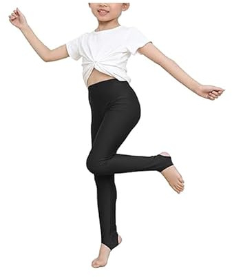 P&R DANCEWEAR LTD Kids Shiny Nylon Stirrup Leggings for Dance, Gymnastics, and Twirling - Sleek and Stretchy Performance Activewear Comfortable & Versatile Black 9-10 Years