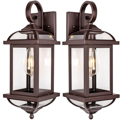 Roravilila 18” Large Outdoor Light Fixtures Oil Rubbed Bronze 2 Pack, Exterior Lights House Porch Lights Outside Sconces Anti-Rust Aluminum Patio Wall Lanterns Brown Wall Mount Lamps, IP65 Waterproof