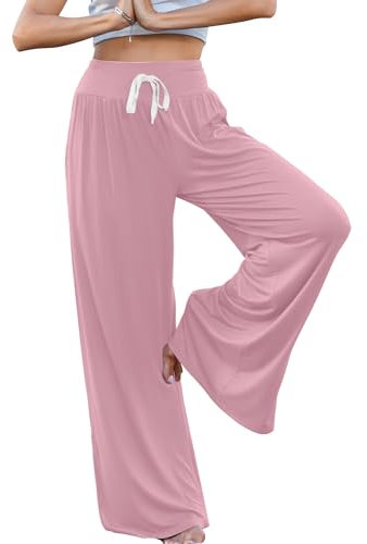 HAPYWER Yogahose Damen Lang Palazoo Hose Sommer Sommerhose Leicht Haremshose Jogginghose Hohe Taille Flatterhose Sommer mit Schlitz Schlitz Stoffhose Weites Bein S-XXL