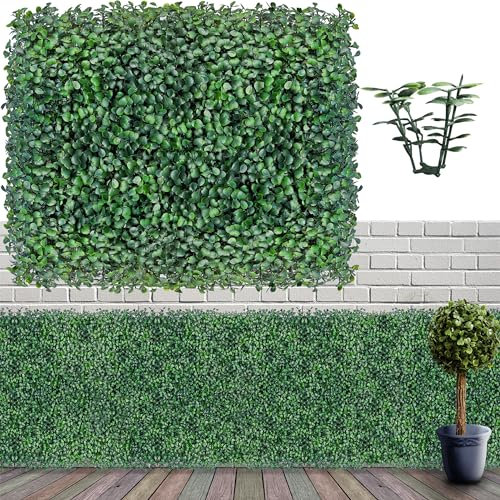 ODTORY Pannelli da parete in erba artificiale, 40,6 x 30,5 cm 12P (16 mq) pannelli in legno di bosso verde anti UV più denso per interni ed esterni, decorazione per pareti verdi e recinzioni edera