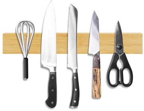Aolso Porte Couteaux Aimanté en Bambou,Bloc à couteaux magnétique avec Aimant Extra Puissant - 40cm - Aimant Couteau Mural pour Les Couteaux, Les Ustensiles et Les Outils