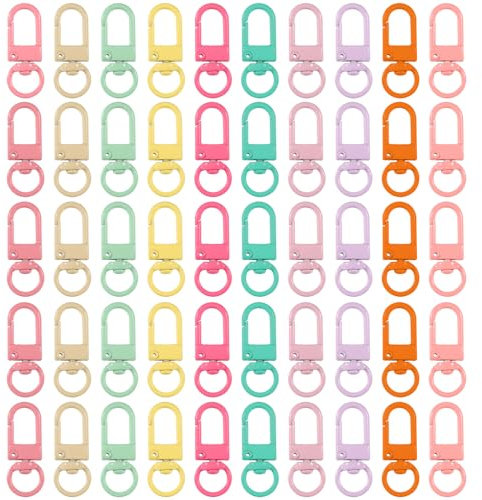 50uds Cierres de Pinza de Langosta de Metal, 360° Ganchos Giratorios Mosqueton Coloridos Cierre Giratorio con Llavero Resistente Clip Giratorio para Bolsos Llavero Monedero