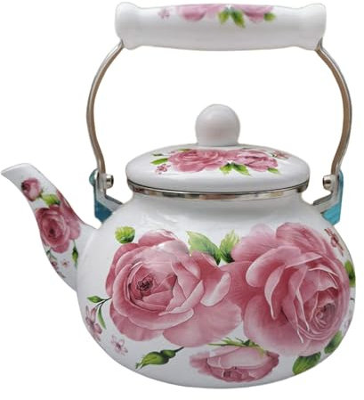 Milageto Bollitore per Il tè smaltato Teiera Turca Scaldalatte con Impugnatura Comoda Brocca per l'acqua Pentola in Smalto Floreale per Acqua Fredda per Feste, Stile D