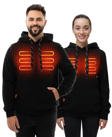 HENNCHEE Heated Hoodie for Men and Women with Battery Pack Heated Sweatshirt Hooded Pullover, Heating Jacket in Winter Warm Body Outdoor Hunting Fishing Black