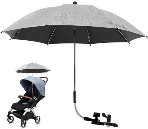 Pram Parasol, Pram Umbrella, Pushchair Parasol 50+ UV,Universal Baby Parasol, Windproof Baby Stroller Umbrella with Adjustable Fixing Clamp for Pram, Stroller, Pushchair and Buggy (Grey -75CM)
