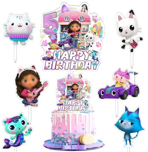 7 Pièces Gabb Décoration Anniversaire, Cake Topper, Cupcake, Happy Birthday, Garnitures Pour Enfants, 5 Ans