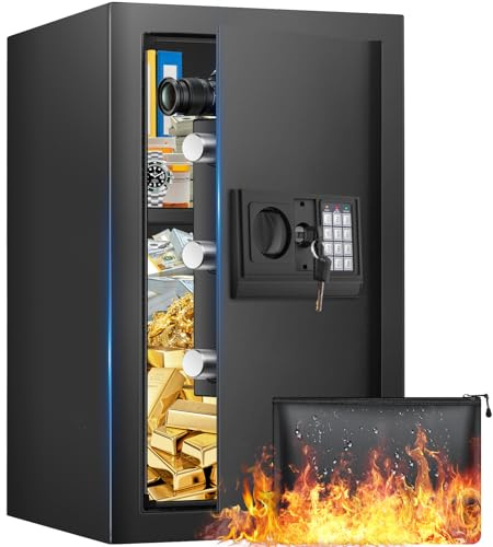 Large Home Safe 3.3 Cuft, Digital Security Safe Box with Smart Alarm System, Wall & Floor Mount Anti-Theft Safe, Removable Shelf & Mute Mode, Safe for Documents, Jewelry, Cash & Valuables