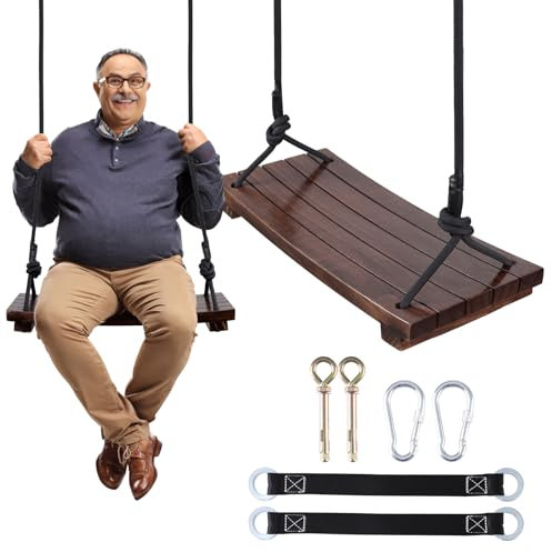 PELLOR Wooden Swing Seat, Carbonized Beech Wood Swing Set Tree Swings for Kids Children Adults Indoor & Outdoor Garden Play