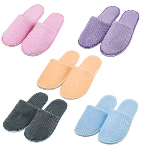 HJYDGJ 5 Paar Bunt Hausschuhe Set - Frottee Slipper für Beauty Center, Party, Gast, Pantoffel - Waschbar, Antirutsch, Korallenvlies - Hotel Badeslipper - Gäste Hausschuhe - Unisex