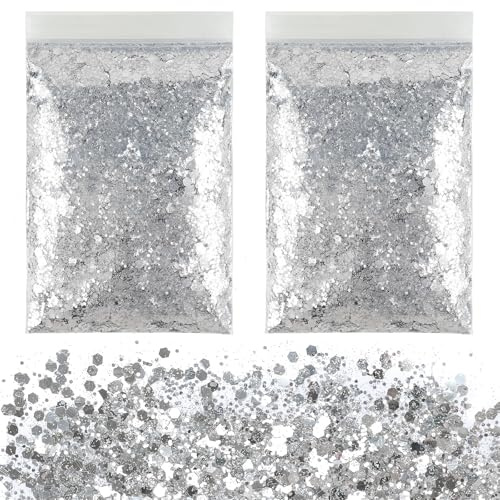 Polvere glitterata per fai da te, 100 g, grande glitter argento, glitter per Natale, fai da te