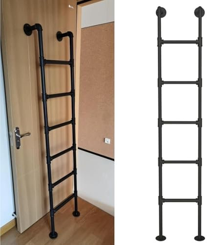 Escalera de ático colgante de pared escalera de doble cama interior negra escalera ignífuga de hierro metálico, adecuada para dormitorios, bibliotecas, almacenes, carga de 330 libras,Black-1M
