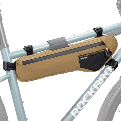 Qunature Borsa per Telaio Bici, Borse per Bici Tubo Superiore Triangolo, Grande Capacità 5L, Può Contenere una Sacca d'Acqua, Accessori per Biciclette MTB Bikepacking, L, Kaki