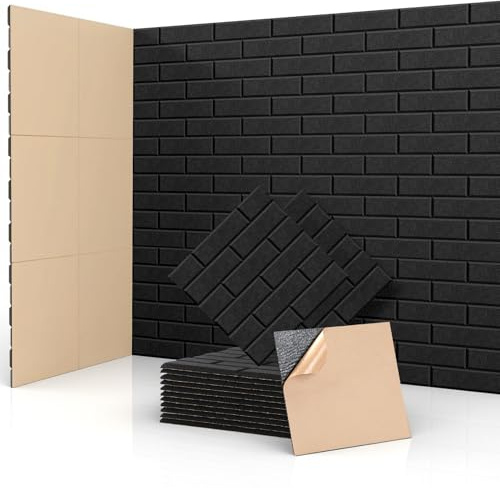 Putentfun Sound Proofing Panels, Acoustic Wall Panels Self-adhesive, 12 Pack High Density Acoustic Panels, Soundproofing Panels for Walls Door Ceiling 12 X 12 X 0.4 Black