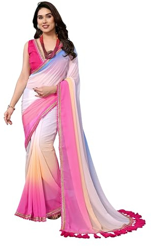 Aavami Saree Indian New Bollywood Georgette Pedding Sarees for Women Party Wear Wedding Wear Sari With Blouse Hit (Sky Pink)