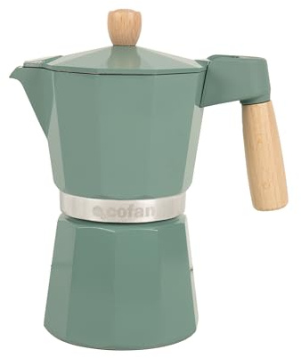 Cofan Cafetera italiana inducción | Capacidad: 6 tazas | Material: cuerpo de aluminio | Apta para todo tipo de fuegos | Color: beige, verde o negra | Mango y tirador de madera (1, Verde)
