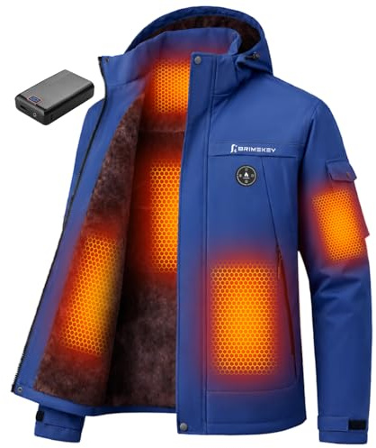 Brimekey Graphene Giacca Riscaldata Uomo ad Interno in Fleece, Batteria HD 20000mAh 7.4V, 6 Zone Riscaldanti e 3 Temperature, Giacca Impermeabile Antivento per Sci e Caccia