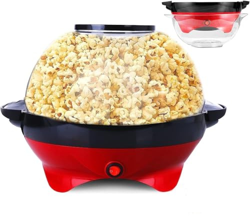Macchina Popcorn, 5L Grande Macchina per Pop Corn Retrò da - Pop Corn Macchina con Rivestimento Antiaderente e Superficie Riscaldante Rimovibile - 800W (Rosso)