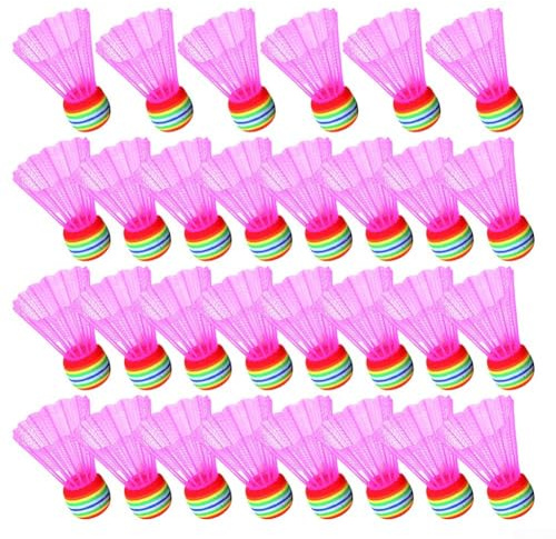 Honseadek Volani in spugna per principianti e bambini, 30 palline da badminton in nylon per allenamento al chiuso, set da allenamento leggero e a bassa velocità (rosa)