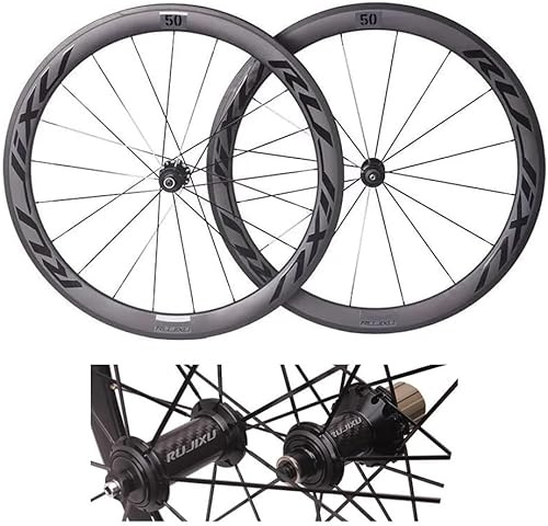 Juego De Ruedas Para Bicicleta De Carretera De Carbono 700C Con Freno De Llanta, Profundidad 40/50 Mm, Buje Con Rodamientos De Cerámica, Soporte Para Casetes De 8/9/10/11 Velocidades,Negro,50mm