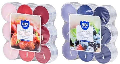 levandeo 36 velas perfumadas de té, 2 x 18 unidades, fresas, frutas del bosque, velas aromáticas, decoración de mesa, aroma a fruta