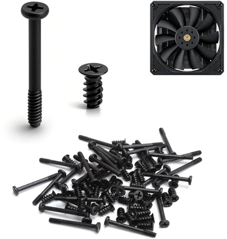 JYYWTSI 80 tornillos para carcasa de PC, cabeza plana, acero al carbono, tornillos de ventilador para PC, tornillos de ventilador para carcasa de ordenador, soporte para placa base (50-TLG #6-32 x 30