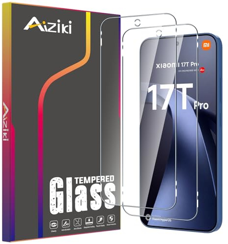 Aiziki [2 delar skärmskydd för Xiaomi 17T Pro 5G, 0,33 mm ultrakrent, anti-fingeravtryck, bubbelfri, ultrabeständig, HD transparent