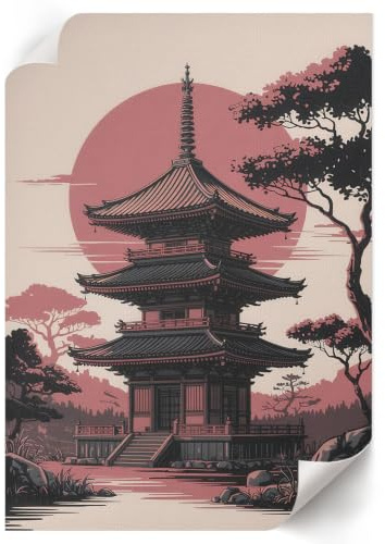 Póster en Lienzo 29,7x42 cm | Tamaño A3 | Templo en Asia