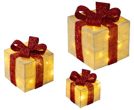 Bambelaa! Led Decorazione Light Gift Boxes - Set di 3 incl. Funzione Timer - Decorazione natalizia Decorazione natalizia Decorazione di Natale Illuminazione (Giallo)