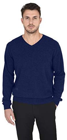 Cashmeren Men's Essential Knit V-Neck Sweater 100% Merino Wool Long Sleeve Classic Pullover (Navy, Medium)