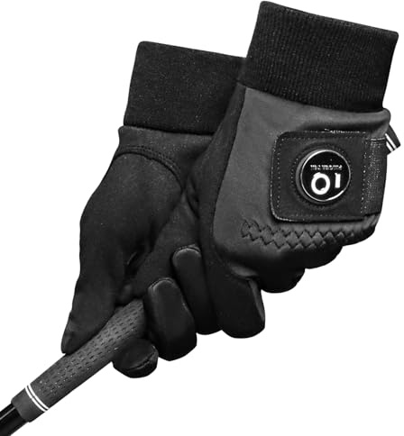 FINGER TEN Gants De Golf Hiver Hommes Chaud avec Marqueur De Balle Valeur De Paire， Gant Durable Confortable par Temps Froid Coupe-Vent Impermeable Noir Taille S M ML L XL (1 Pair-ML)