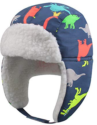 BAVST Winter Trapper Hat for Boys Girls Waterproof Warm Baby Toddler Ushanka Fleece Beanie Hats for 6M-6T (US, Age, 2 Years, 4 Years, Colorful Dinosaur)