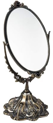 Feyarl Small Vintage Tabletop Mirror Oval Double Side Rotating Retro Dressing Makeup Mirror Standing Vanity Mirror