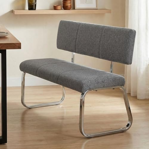 IDIMEX Banc Design Vilas siège avec 3 Places, Banquette au piètement chromé et Dossier au revêtement en Tissu Gris