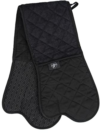 Homefolk Double-Sided Oven Gloves, Black, Non-Slip Silicon Grip Double Oven Glove, Heat Resistant, Professional, Modern Cooking Oven Mitt & Potholder for Grilling, Cooking, Baking, Barbecue, 1 pair