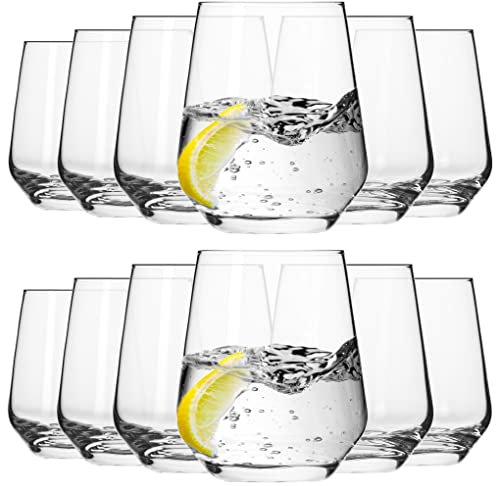KIAPPO Trinkgläser Set 400 ml - 12 Stück Gläsern - Wassergläser - Modernes Design für Wasser und Kalte Getränke - Kristallglas - Spülmaschinenfest