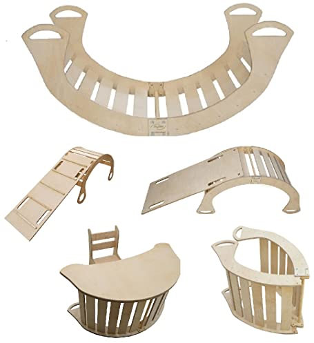 Kids Pikler Dreieck, Kletterdreieck mit Rutsche und Kletterbogen Holz- Verschiedenste Spielmöglichkeiten mit den Geräten (Set 3)