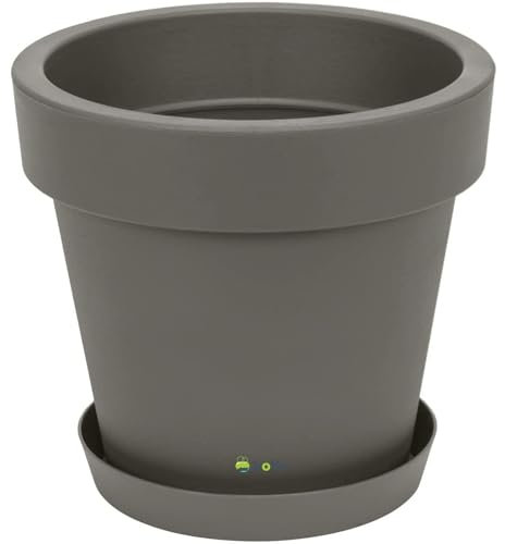 botle Blumentopf Übertopf inkl. Untersetzer Blumenkübel 30 cm x 27,1 cm Grauer Stein Pflanzkübel Pflanztopf Kunststoff