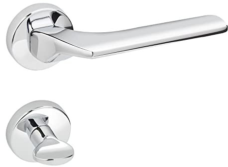 Design Drückergarnitur Alu Türbeschlag Türgriff Innentüren auf Rund-Rosette CARL WC - Badezimmer Türdrücker Chrom poliert 1 Set - Zimmertür-Garnitur mit Schrauben von Sotech