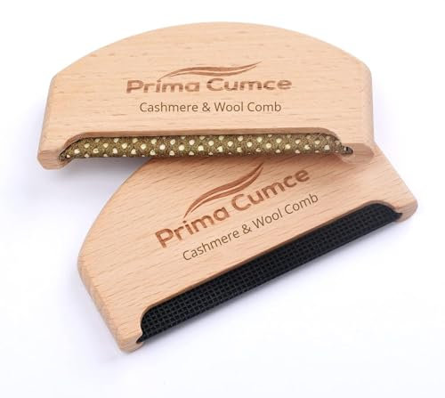 Prima Cumce Cashmere Comb – Wooden Comb for Knits, Cashmere and Fine Wool Sweaters – Wooden Fabric Shaver Fuzz Remover with Copperhead – Manual Portable Depiller for Clothes, Fuzz, Bobbles (2 Pcs)