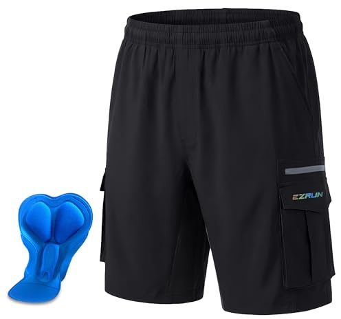 Men's Mountain Bike Shorts 3D Padded Bicycle Biking Shorts Quick Dry Lightweight MTB Cycling Shorts (All Black, L)