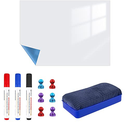Relota Tableau Blanc Magnetique 60 X 90 cm, Film Magnétique Autocollant avec 4 Stylos Marqueurs Et Effaceur, Effaçable à Sec Tableau Aimanté Frigo pour Mémo, Plannings de Repas, Notes, Cuisine Liste