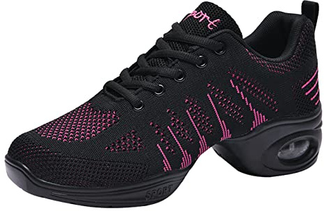 Scarpe jazz, da donna, con suola divisa, per danza moderna, con piattaforma, Nero Rosa 727, 36 EU