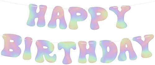 KatchOn Schillerndes Happy Birthday Banner, vorgespannt – 3M | Geburtstagsdeko, Disco Happy Birthday Schild | Schillernde Partydekorationen, Disco Geburtstagsbanner für Frauen | Holografische Disco