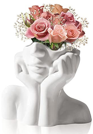 Vaso per Il Viso in Ceramica Bianco - Decorativo Moderno per Casa e Soggiorno - Donna