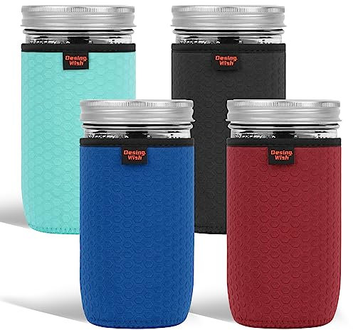 Desing Wish 4 Stück 24oz Wide Mouth Mason Jars Gläser Hülse Abdeckung Rutschfest Einmachgläser Hülse Marmeladengläser Fermentierglas Abdeckung Schutz für Sprossenglas Kimchi Behälter Keimglas Hülsen